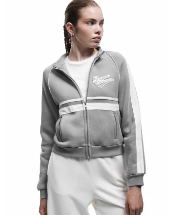 Bluza de trening cu imprimeu text pe partea din spate, Alb/Gri deschis