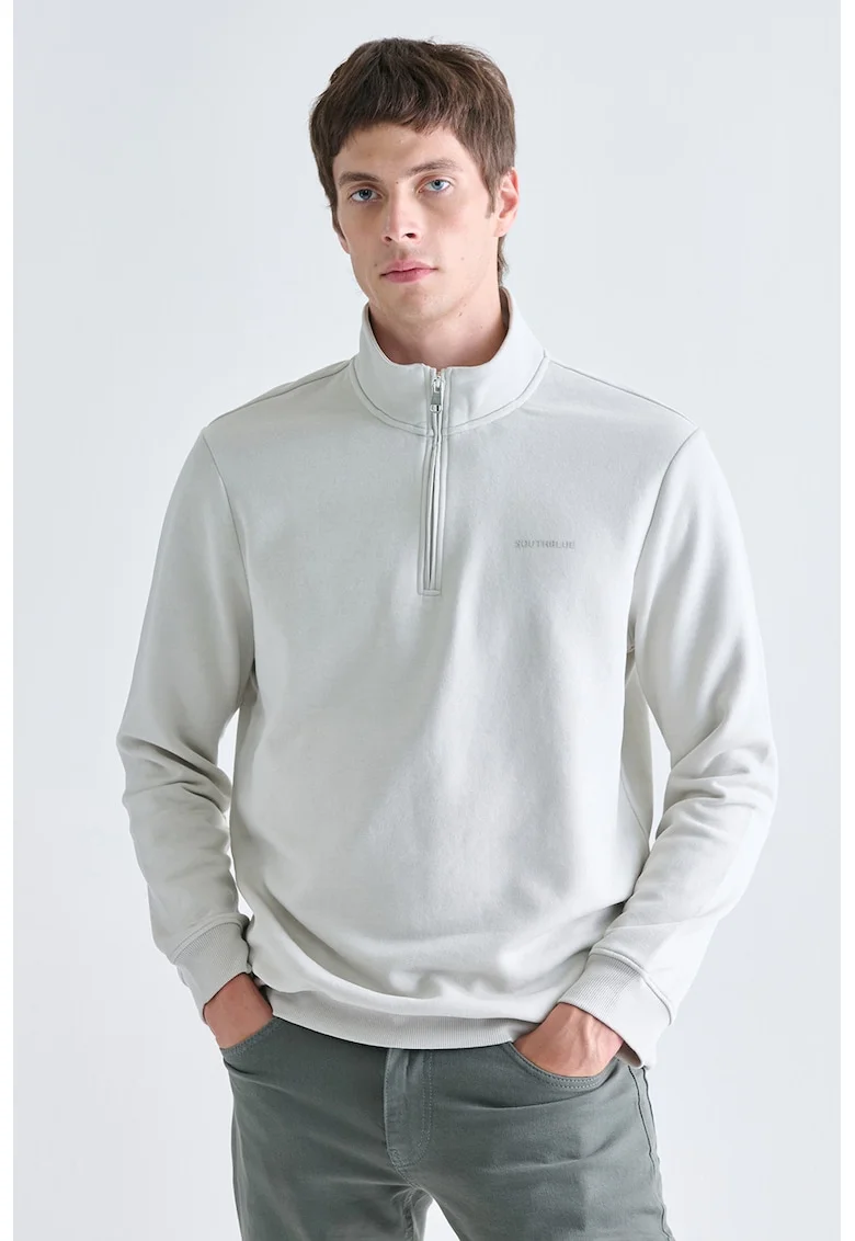 Bluza de trening cu fenta scurta cu fermoar, Gri deschis