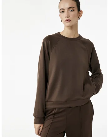Bluza uni de trening din amestec de modal cu mansete si terminatie elastice, Maro