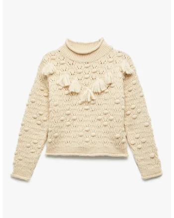 Pulover texturat cu canafi, Bej