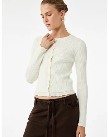 Cardigan striat cu nasturi, Alb
