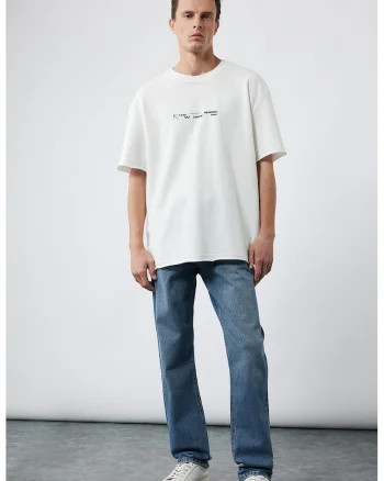 Tricou lejer cu text, Alb optic