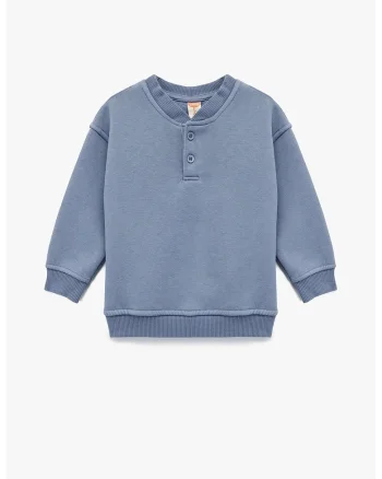 Bluza de trening cu fenta cu nasturi, Albastru prafuit