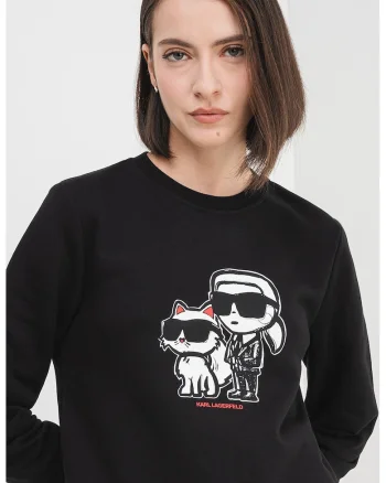 Bluza de trening cu decolteu la baza gatului si imprimeu logo, Negru