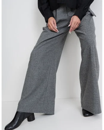 Pantaloni cu croiala ampla si model uni, Gri melange