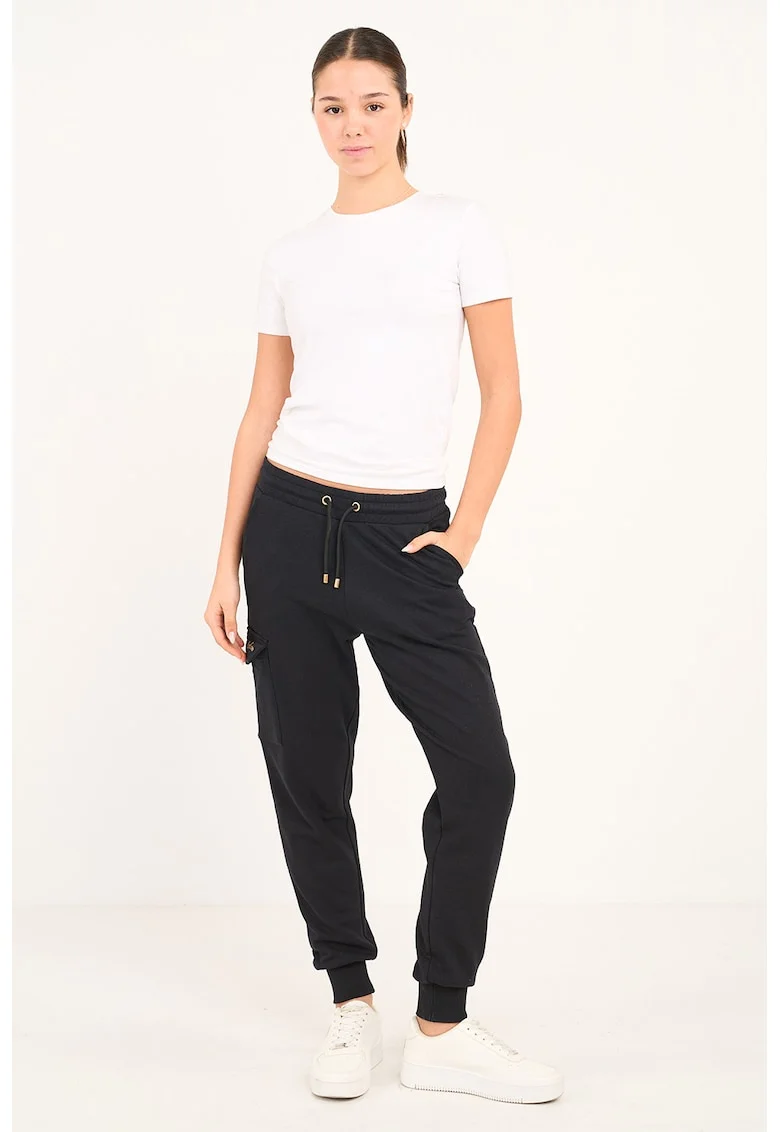 Pantaloni conici de trening cu snur, Negru