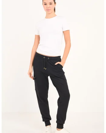 Pantaloni conici de trening cu snur, Negru