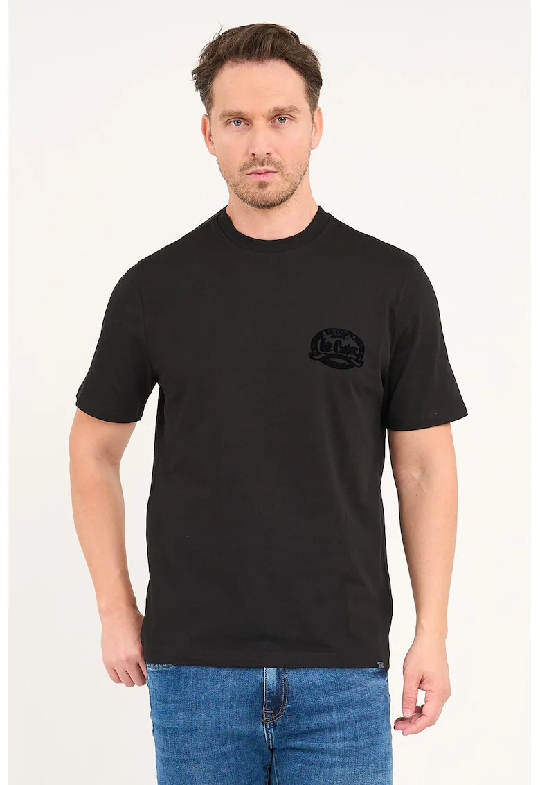 Tricou cu decolteu la baza gatului si logo, Gri antracit