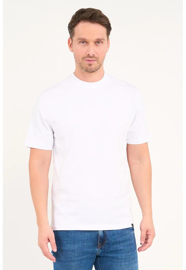 Tricou cu decolteu la baza gatului si logo, Alb