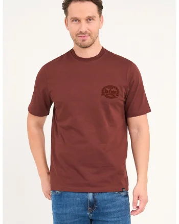 Tricou cu decolteu la baza gatului si logo, Maro cognac