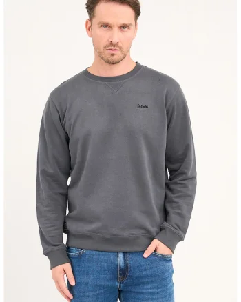 Bluza de trening cu decolteu la baza gatului si logo brodat, Gri inchis
