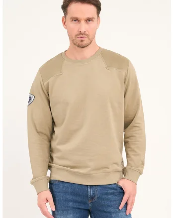 Bluza de trening cu decolteu la baza gatului si logo brodat, Bej