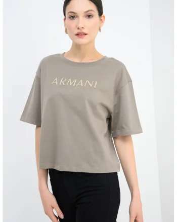 Tricou crop cu maneci cazute, Auriu/Maro taupe/Argintiu