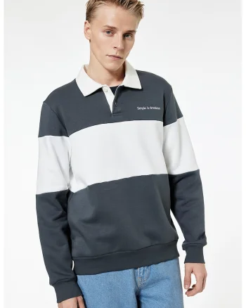 Bluza polo de trening cu dungi, Alb murdar/Gri inchis
