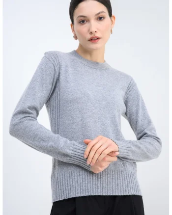 Pulover regular fit din amestec de lana, Gri melange/Argintiu