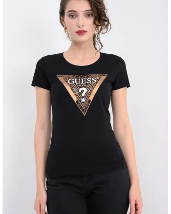 Tricou slim fit cu strasuri si logo, Negru/Negru stins