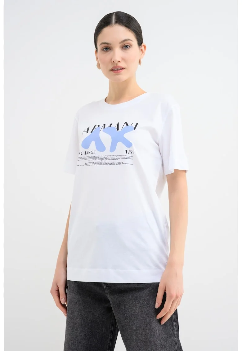 Tricou regular fit cu imprimeu logo, Alb/Negru/Albastru