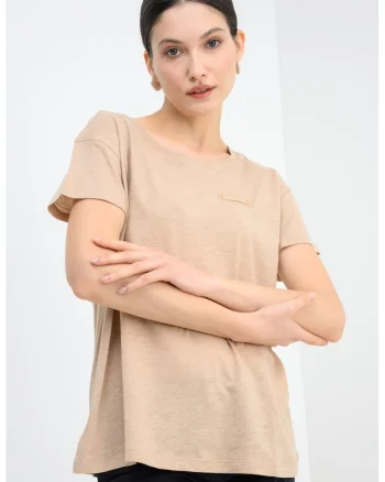 Tricou lejer cu decolteu la baza gatului, Maro nisip