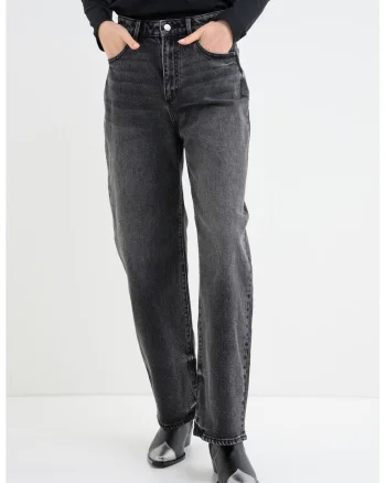 Blugi relaxed fit cu talie inalta, Gri inchis melange