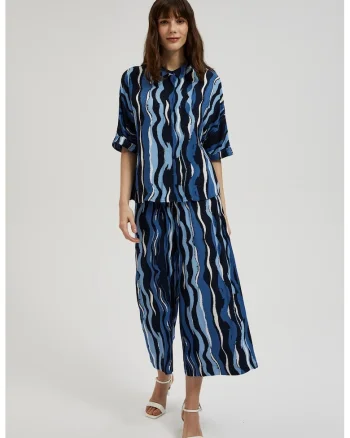 Pantaloni culotte cu imprimeu  L-SP-4333, Bleumarin
