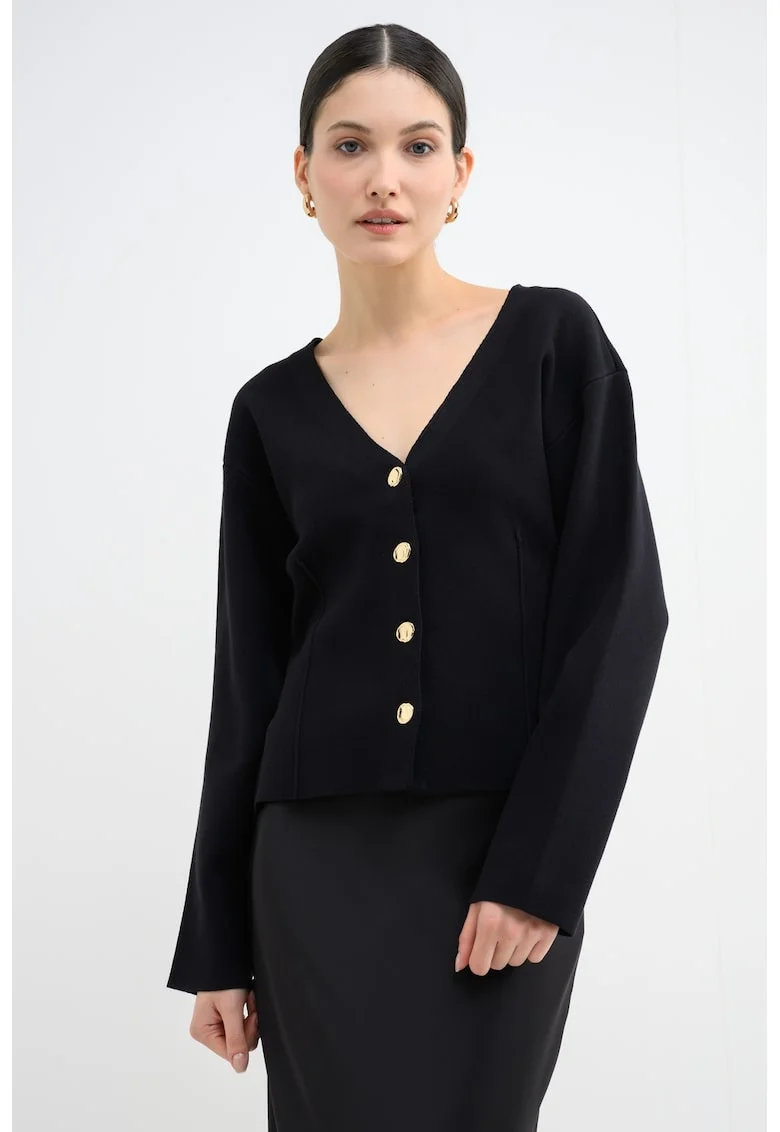 Cardigan slim fit cu decolteu in V, Negru