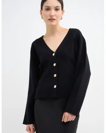 Cardigan slim fit cu decolteu in V, Negru
