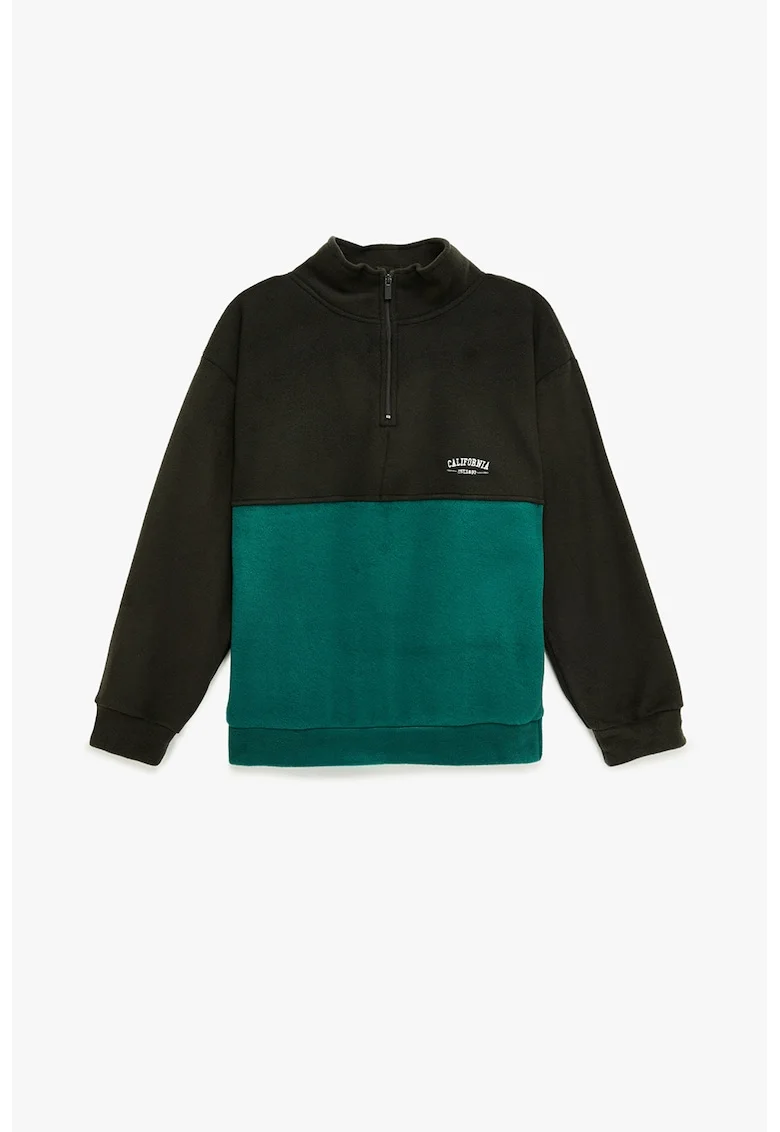 Bluza de trening din fleece cu fenta cu fermoar, Verde/Negru