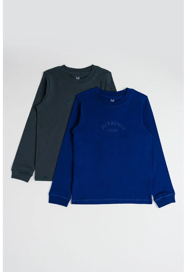 Set de bluze de bumbac cu broderie logo - 2 piese, Verde/Bleumarin
