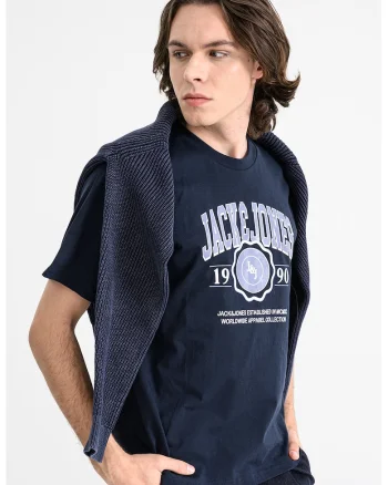 Tricou regular fit cu imprimeu logo contrastant Mako, Alb/Bleumarin