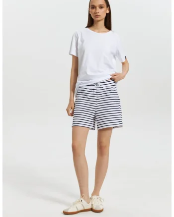 Pantaloni scurti cu imprimeu pentru dame, Alb/Bleumarin
