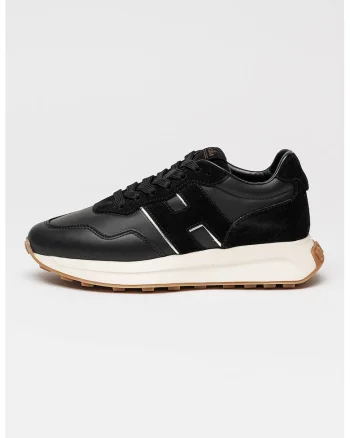 Pantofi sport low-cut de piele cu garnituri de piele intoarsa, Negru