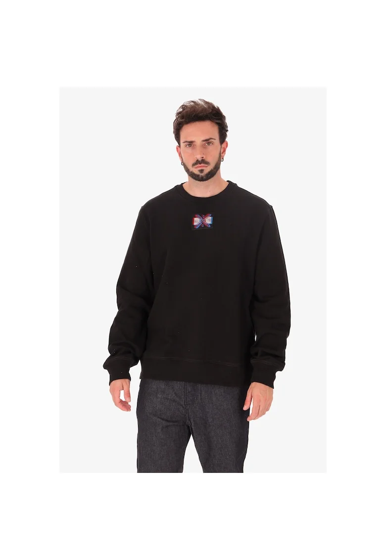 Bluza de trening cu decolteu la baza gatului si monograma, Negru