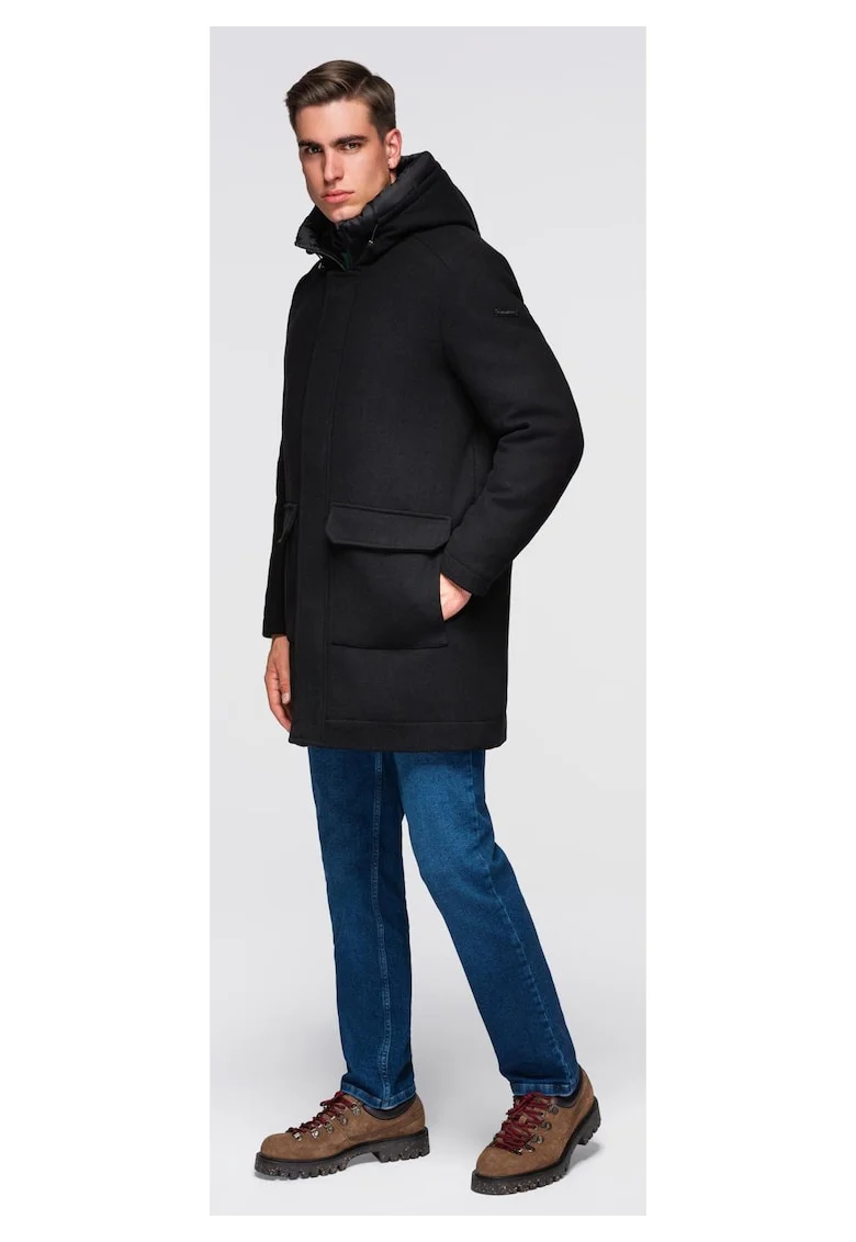 Palton parka din lana cu gluga  OM-COWC-0132, Negru