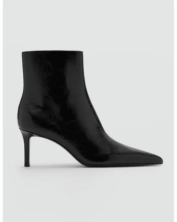 Botine de piele ecologica cu varf ascutit, Negru