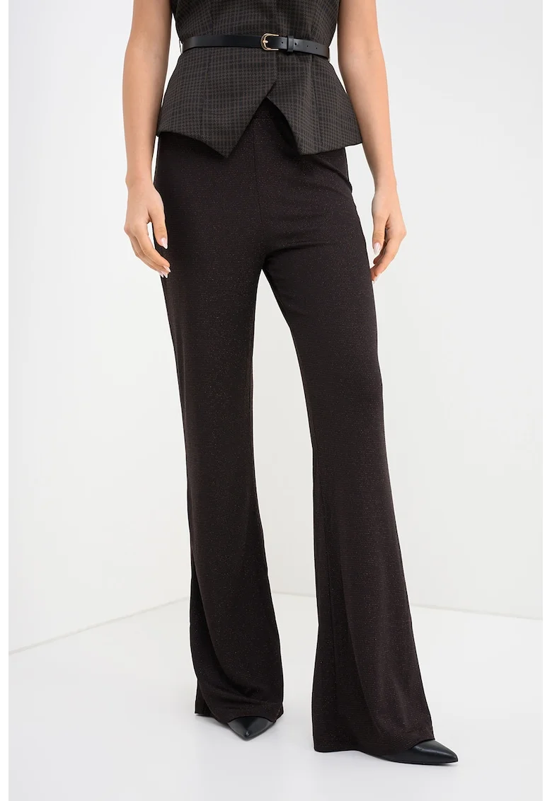 Pantaloni evazati cu aspect stralucitor, Auriu/Maro inchis
