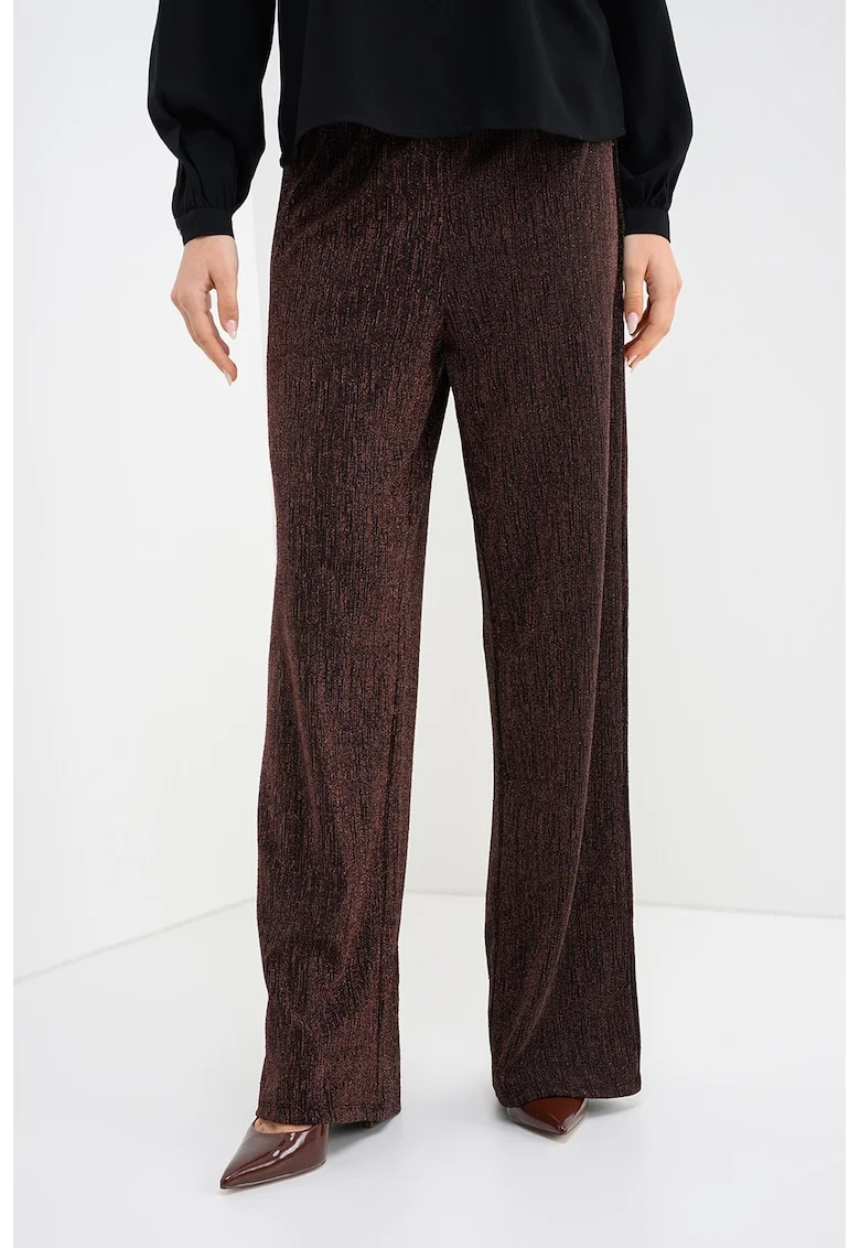 Pantaloni ampli cu insertii stralucitoare Maeve, Negru/Auriu rose