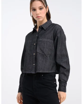 Camasa relaxed fit de denim cu buzunare, Gri antracit