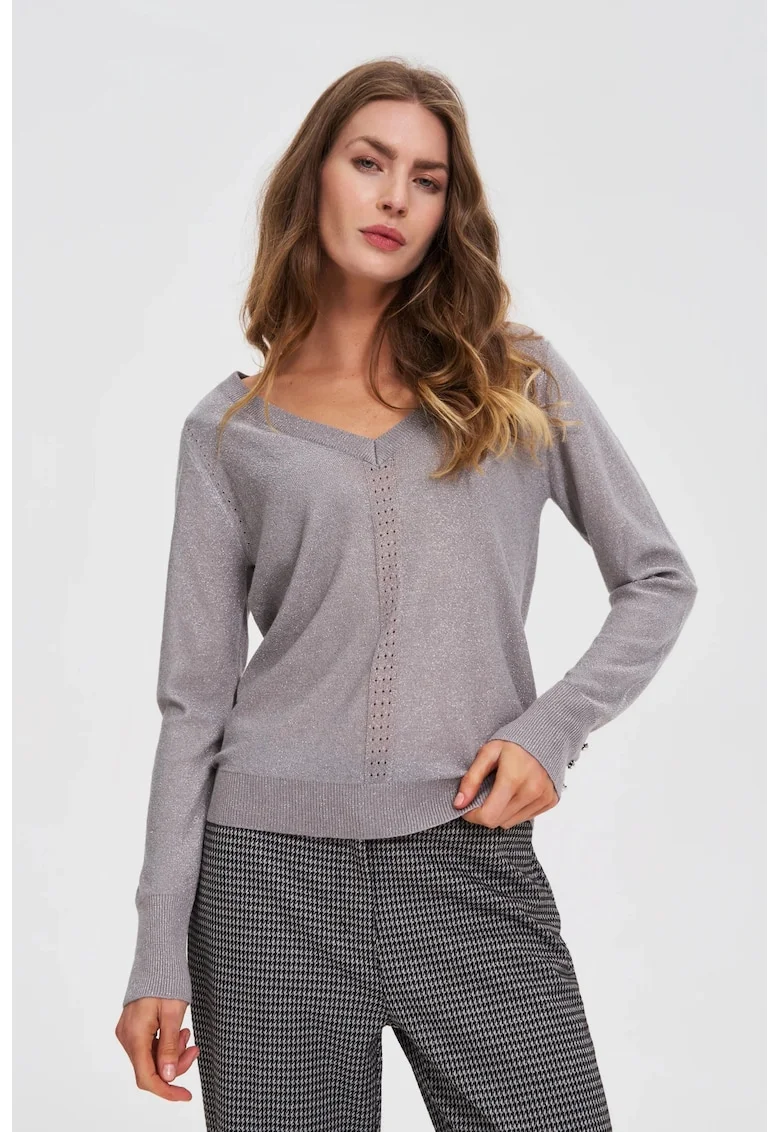 Pulover gri deschis cu fir metalic, Gri