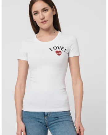 Tricou slim fit cu imprimeu logo, Alb