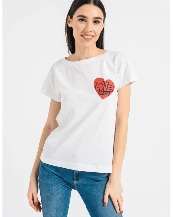 Tricou cu imprimeu si maneci cazute, Alb