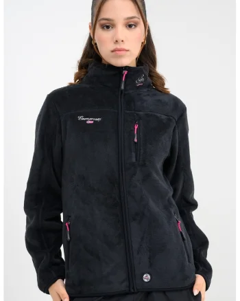 Bluza de trening din material teddy cu fermoar si guler mediu