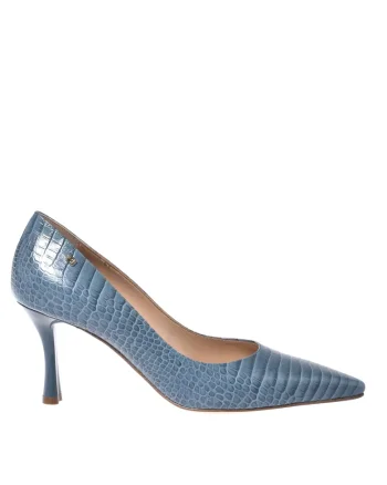 Pantofi stiletto din piele cu model piele de crocodil, Albastru