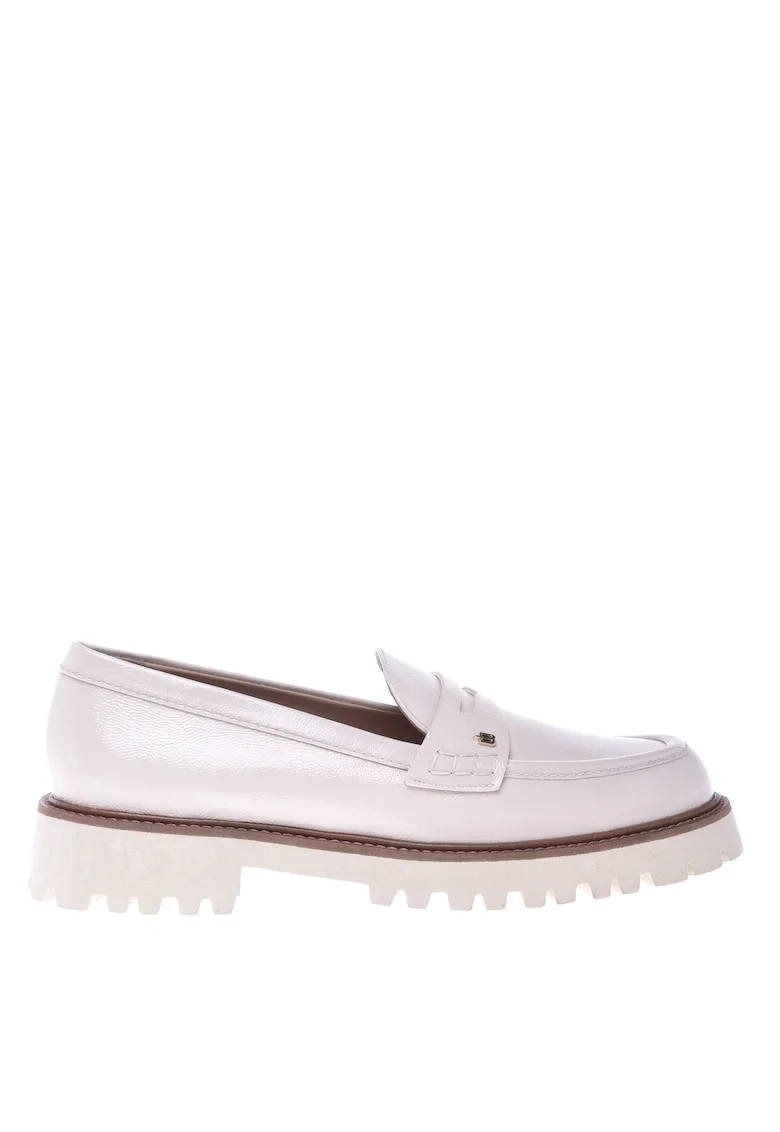 Pantofi loafer din piele cu monograma metalica discreta, Alb fildes