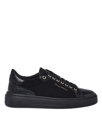 Pantofi sport wedge cu garnituri din piele, Negru