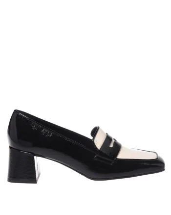 Pantofi loafer din piele cu varf patrat si toc, Negru