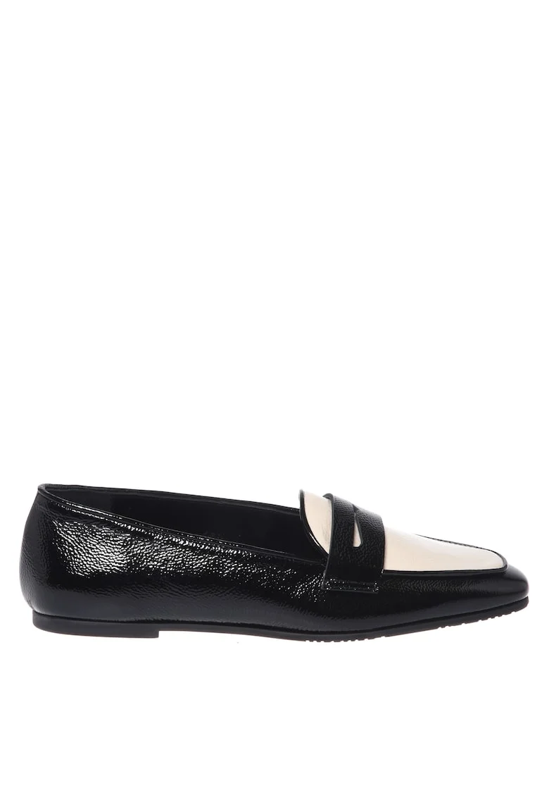 Pantofi loafer din piele cu aspect granulat si varf patrat, Negru