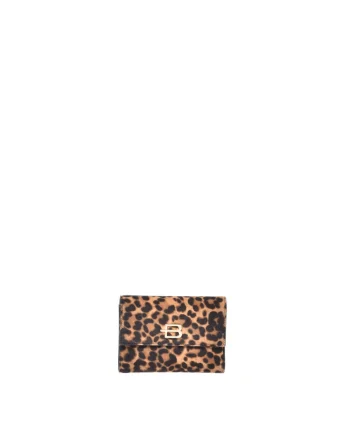 Portofel din piele cu animal print si lant, Negru/Maro