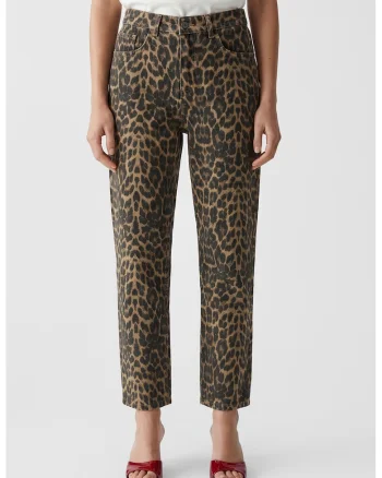 Blugi conici cu animal print, Negru/Maro camel/Maro pamantiu