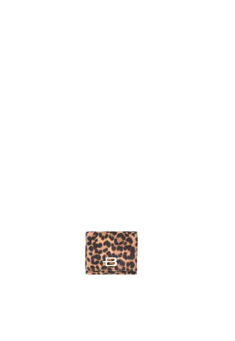 Portofel din piele intoarsa cu animal print, Negru/Maro
