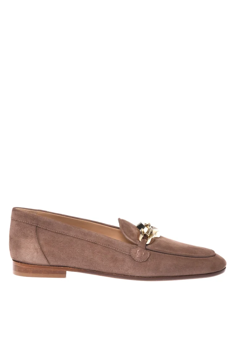 Pantofi loafer din piele intoarsa cu varf migdalat, Maro taupe